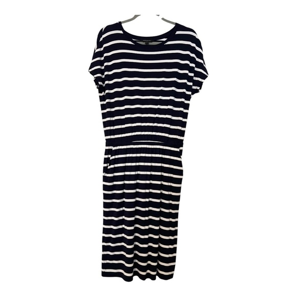 NWOT Banana Republic Factory Cap Sleeve Navy White Striped Casual Dress, Small - Picture 2 of 7